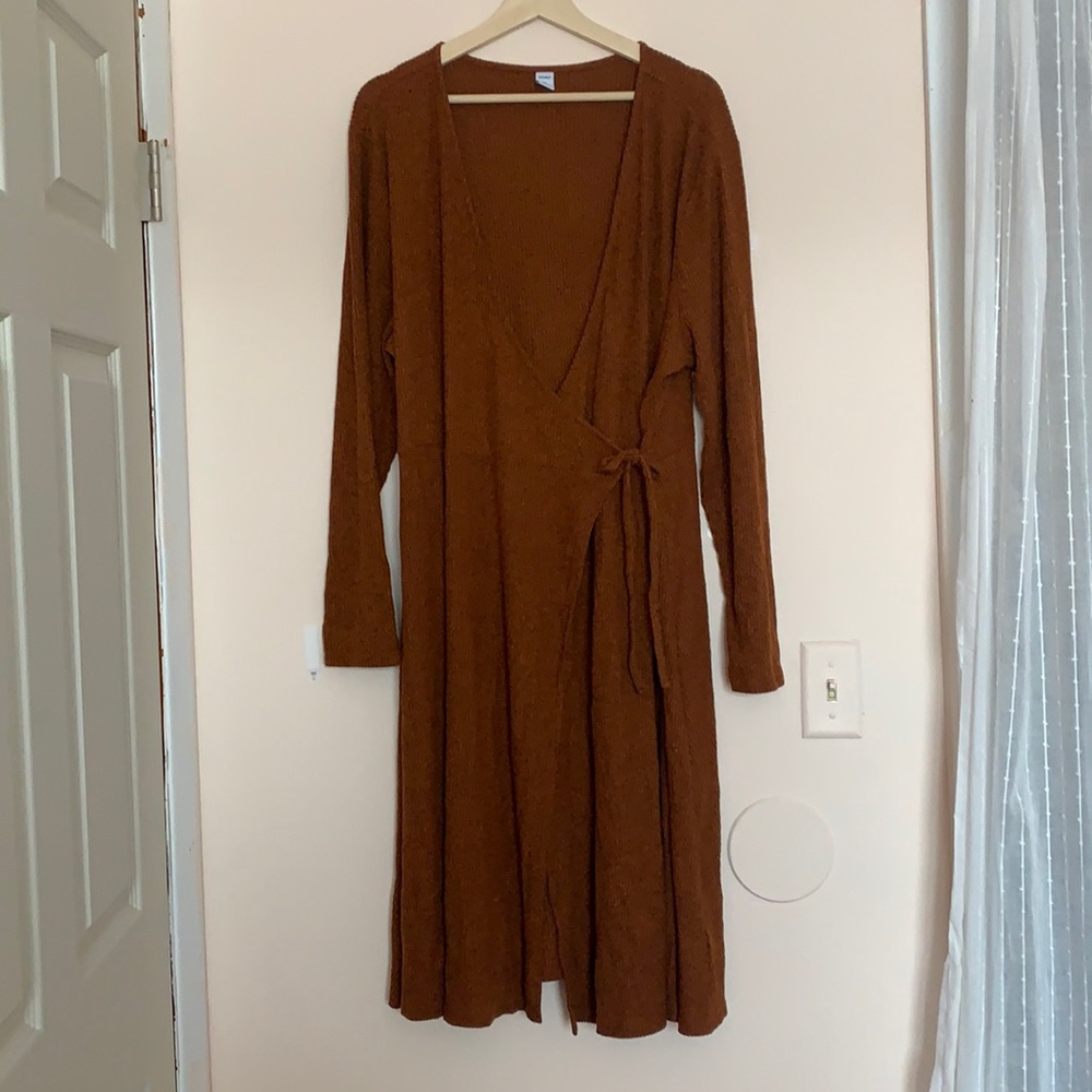 Ribbed Orange Sweater Wrap Dress